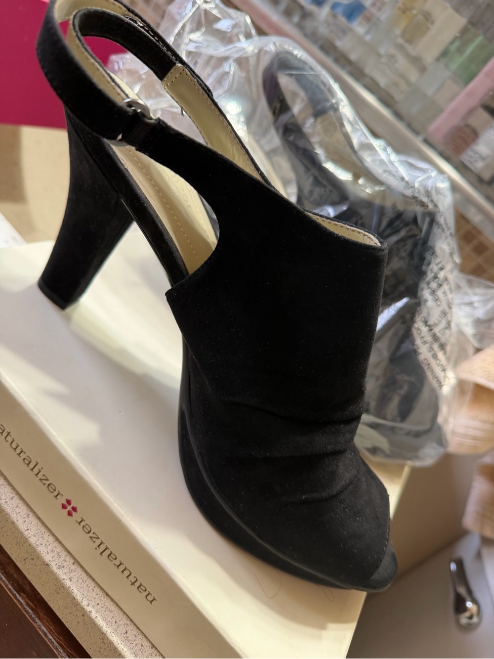 Naturalizer Black Suede Peep-Toe Slingback High Heel